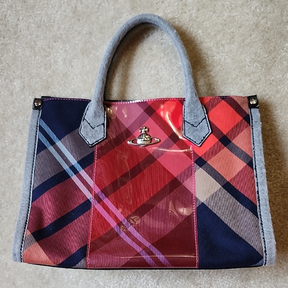Vivienne Westwood Red and Gray Plaid Tote Bag